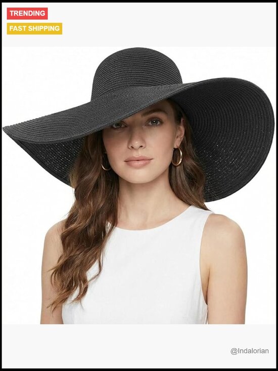 Wide Brim Straw Floppy Beach Sun Hat UPF 50+ Foldable with Detachable Wind main image 7